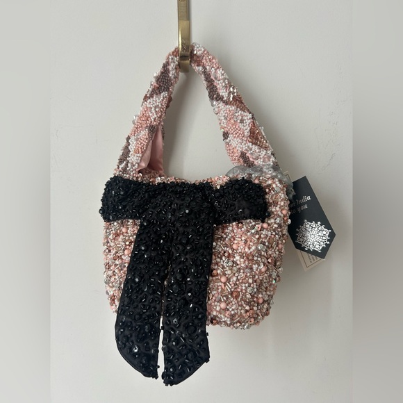 Handbags - Viral Beaded Bow Pink & Black Hand & Crossbody Bag